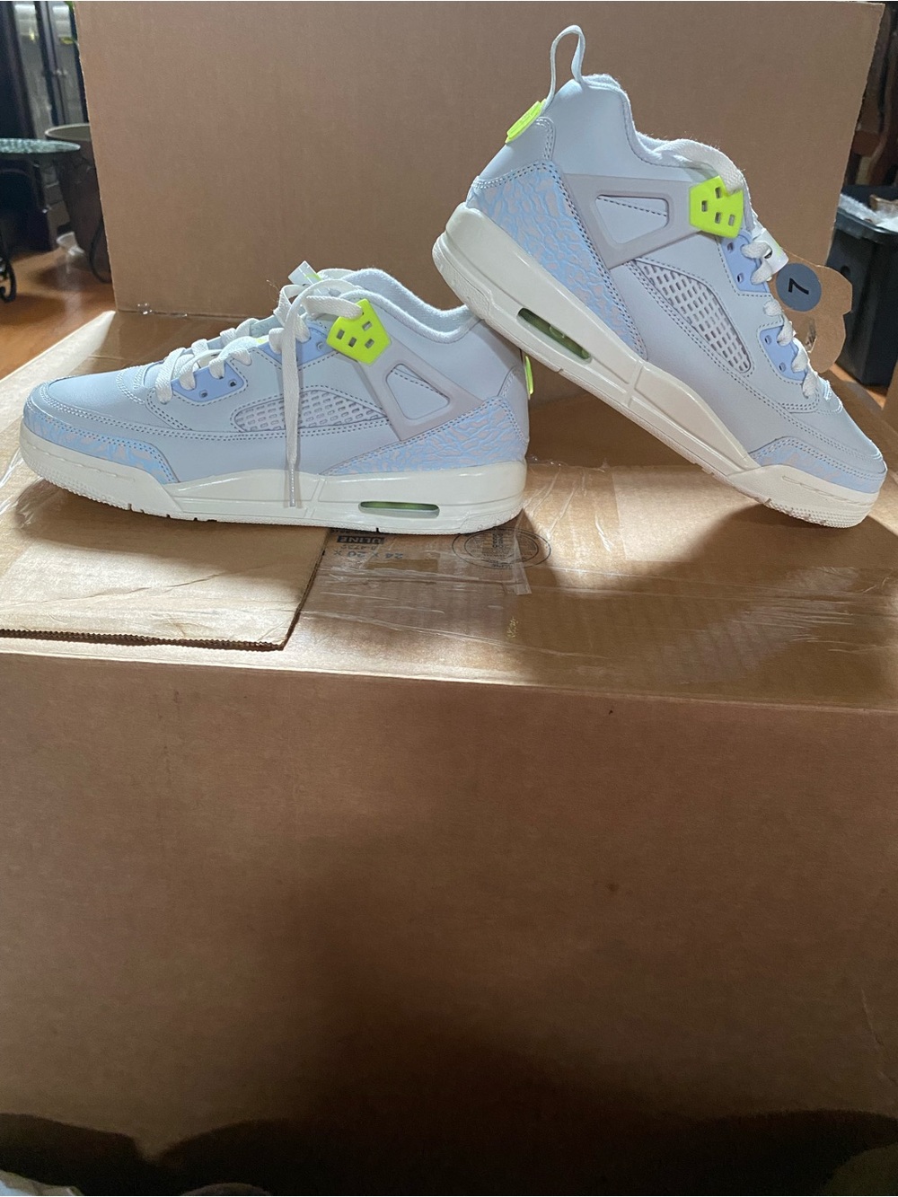 Jordan Kids Light Blue & White Sneakers with Neon Yellow Accents